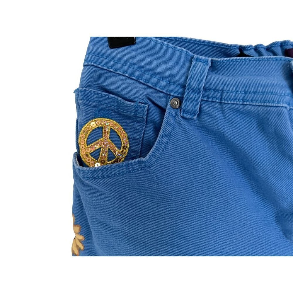 Gloria Vanderbild Blue Jeans with Daisies LOVE PEACE Embroidered Patches - Picture 10 of 14